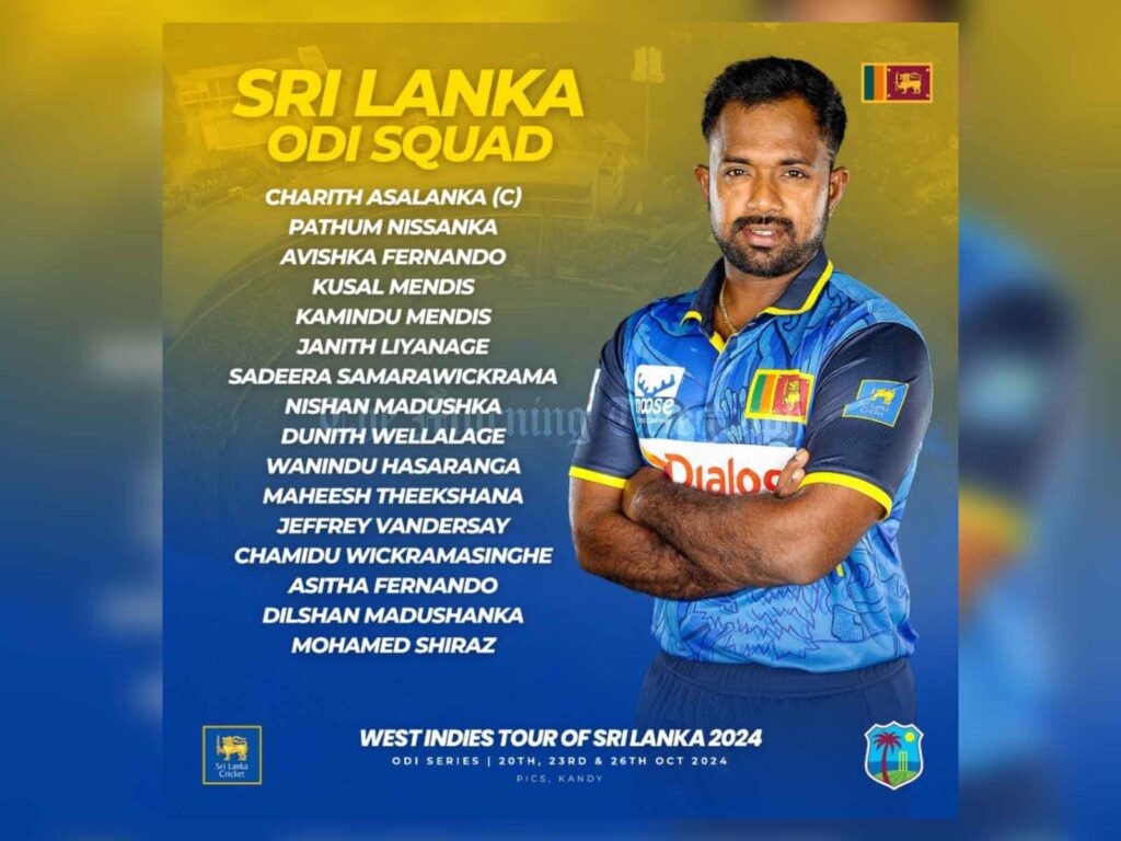 Sri Lanka Names ODI Squad for West Indies Series