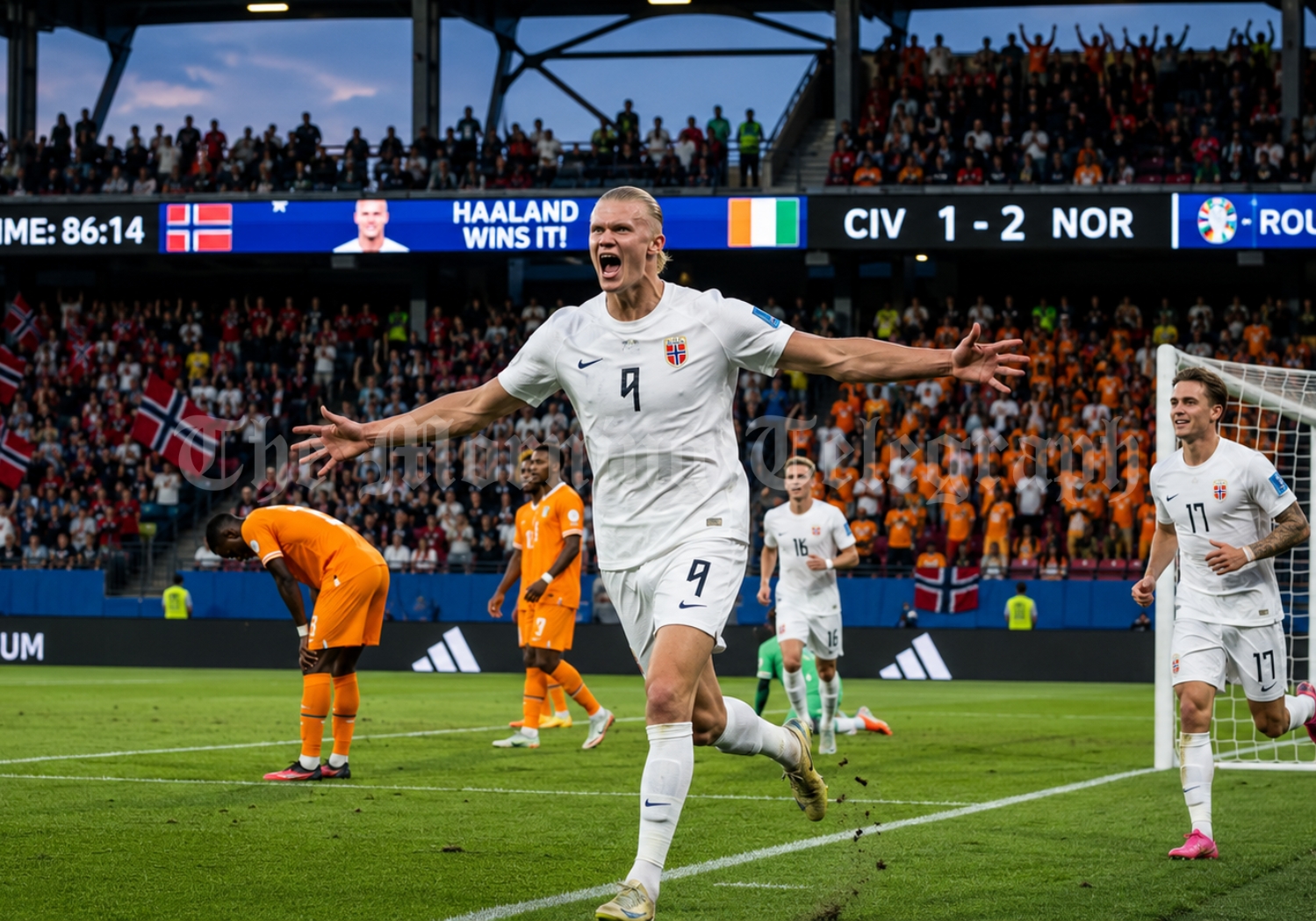 Erling Haaland celebrates after Norway beat Ivory Coast in the FIFA World Cup Round of 32.