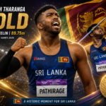 Rumesh Tharanga gold medal victory after winning the men’s javelin event at the 2026 Commonwealth Games in Glasgow
