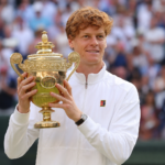 Jannik Sinner celebrates his Wimbledon title victory over Alexander Zverev on Centre Court