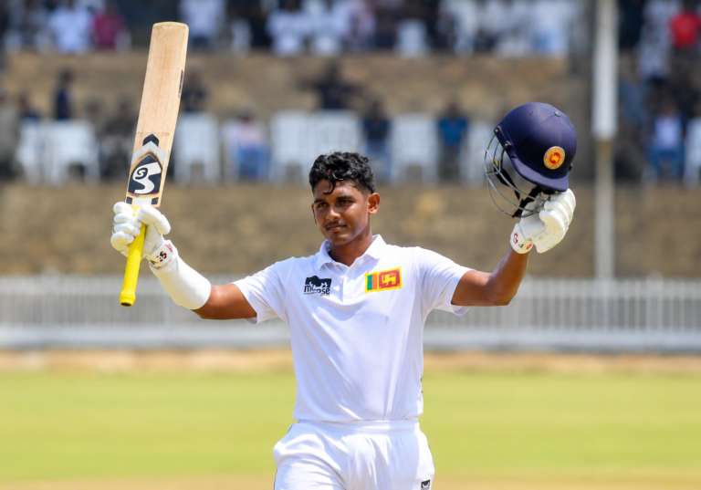 Senuja Wekunagoda celebrating his double century for Sri Lanka Under-19 against India at Galle