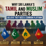 Leaders of the Sri Lanka minority parties platform at a joint political media briefing in Colombo