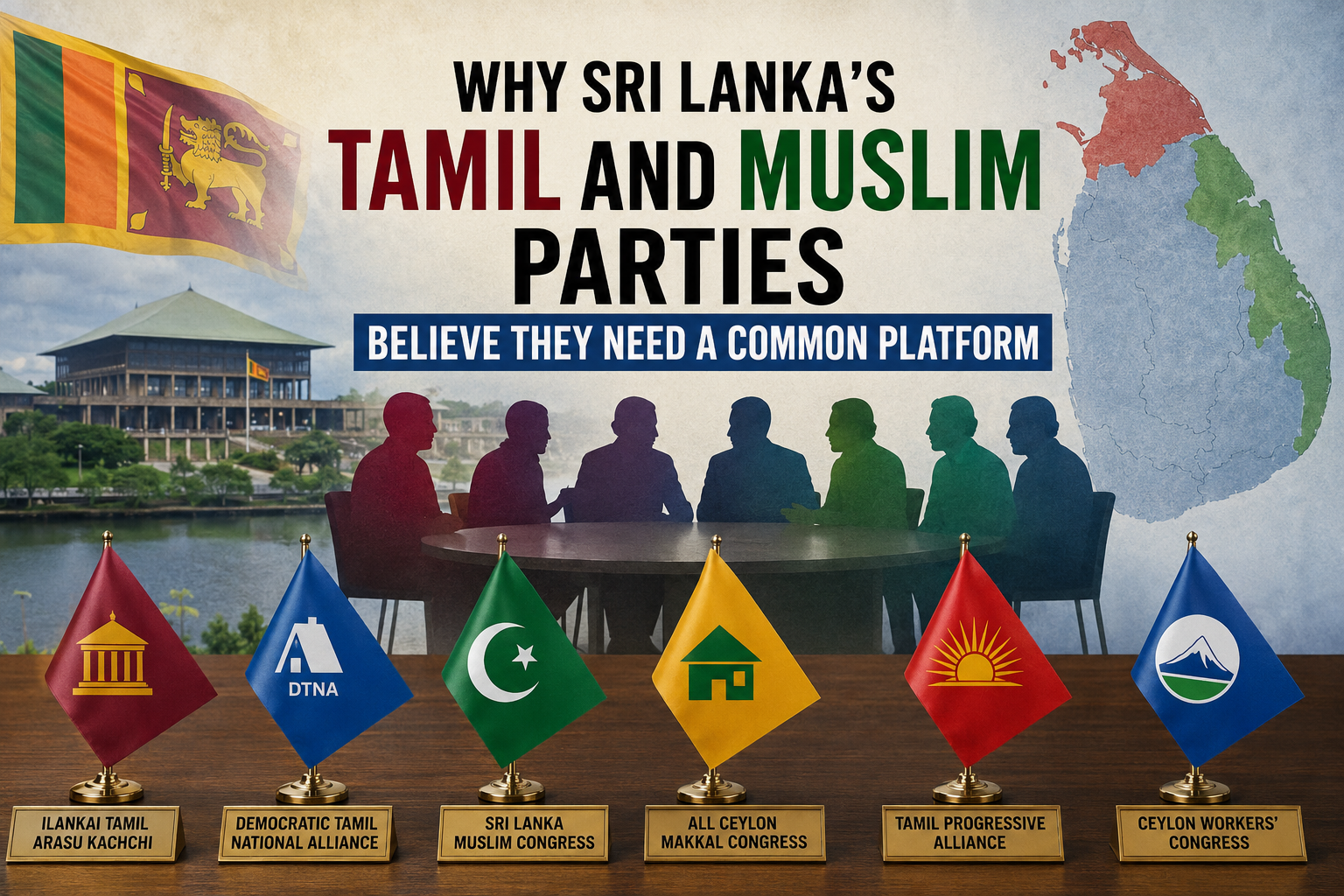 Leaders of the Sri Lanka minority parties platform at a joint political media briefing in Colombo