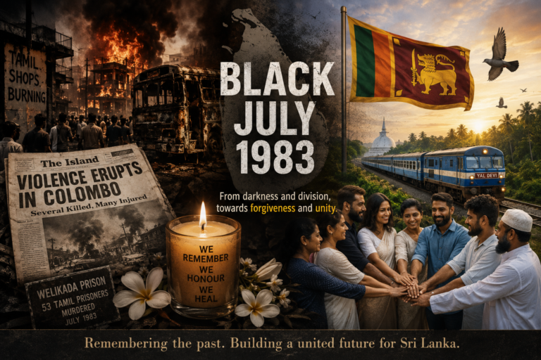 Black July 1983 remembrance symbolising Sri Lanka’s journey from ethnic violence towards forgiveness, reconciliation and national unity