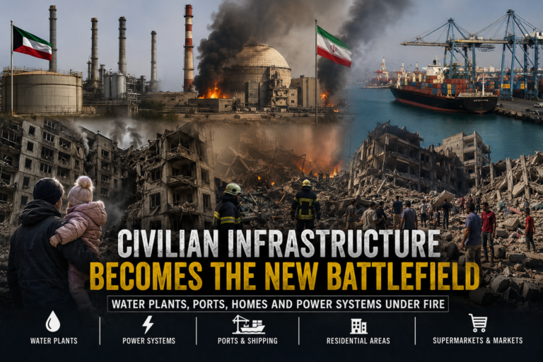 Civilian infrastructure attacks threatening water plants, power networks, ports and residential areas during expanding wars