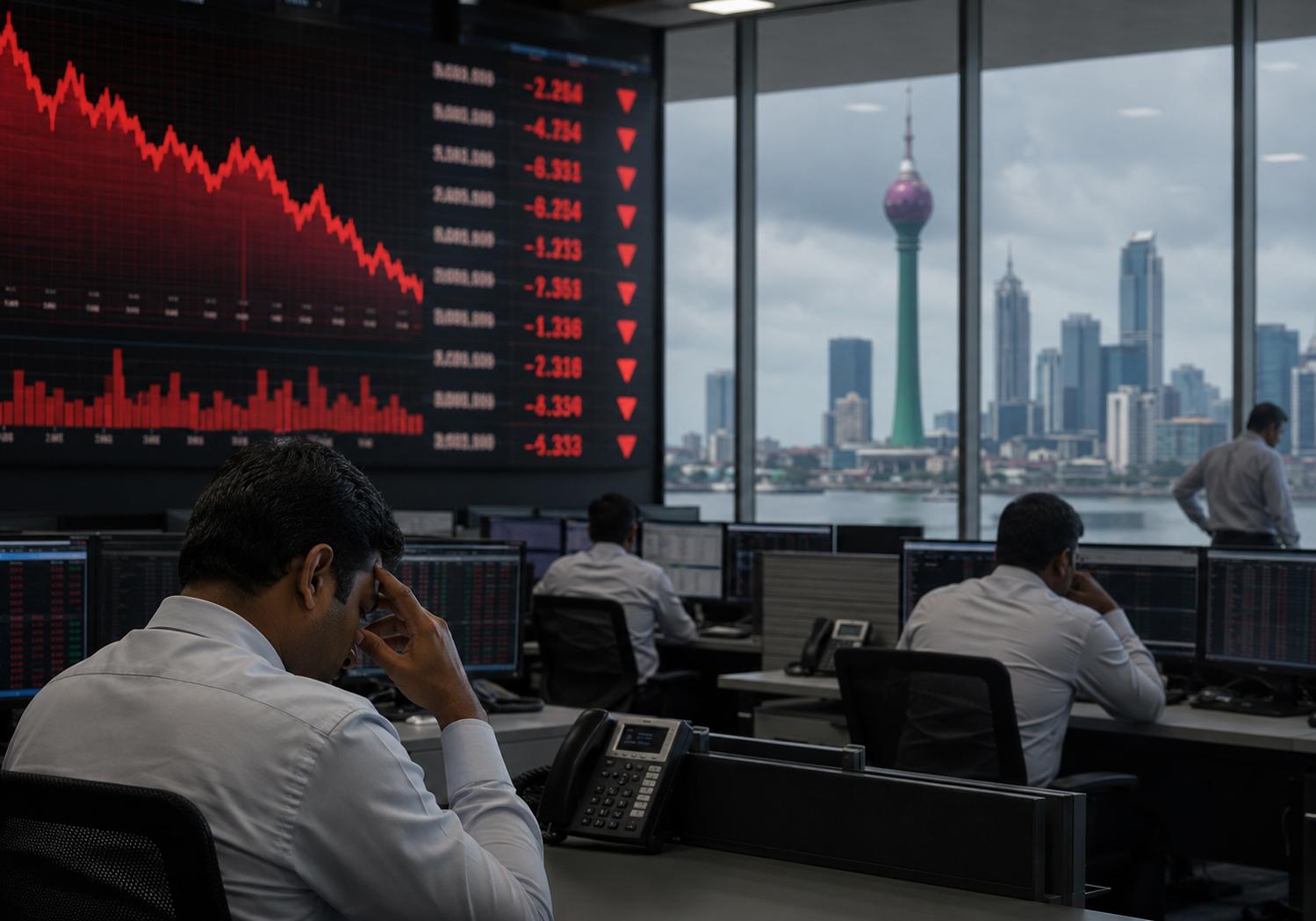 Colombo stock market decline shown through falling share prices and weak trading activity at the Colombo Stock Exchange