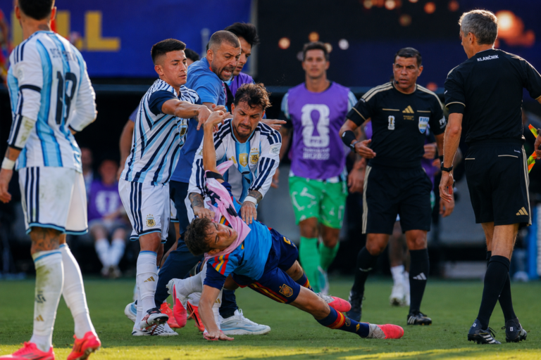 World Cup final brawl involving Spain and Argentina players after the final whistle