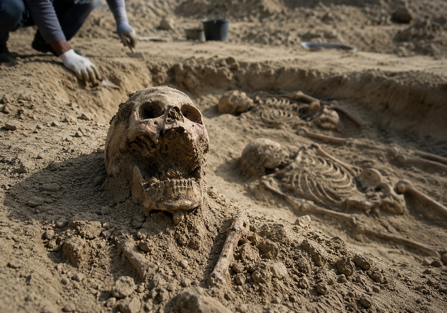 Chemmani mass grave excavation site where six new skeletons and an exposed skull were identified