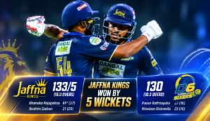 Jaffna Kings vs Dambulla Sixers Player of the Match Bhanuka Rajapaksa batting during the LPL fixture at the SSC.