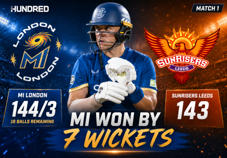 Nicholas Pooran and Sam Curran celebrate MI London’s seven-wicket victory over Sunrisers Leeds in The Hundred opener.