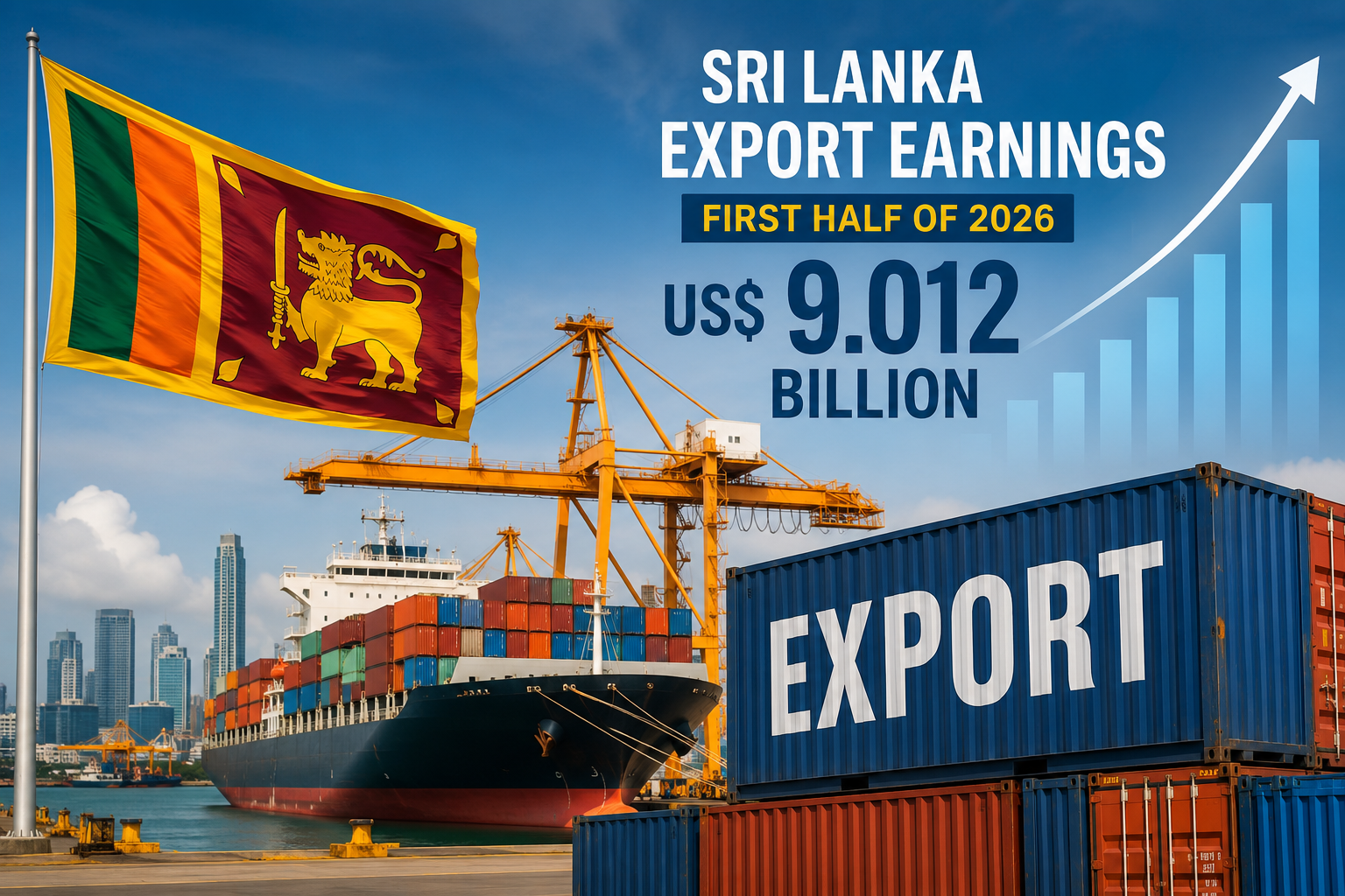 Sri Lanka export earnings 2026 surpass US$9 billion during a record first-half performance