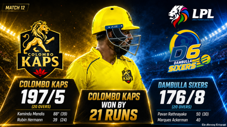 Colombo Kaps vs Dambulla Sixers LPL Match 12 featuring unbeaten match-winner Kamindu Mendis