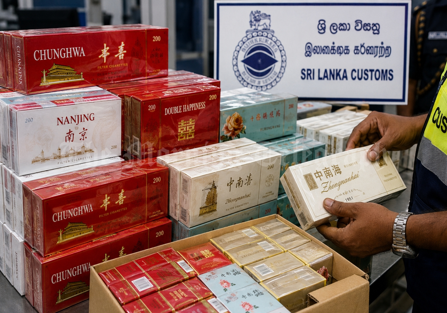 Chinese tobacco smuggling involving illegal cigarette cartons seized in Sri Lanka