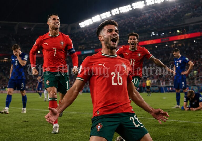 Gonçalo Ramos celebrates after Portugal beat Croatia in a dramatic FIFA World Cup 2026 knockout match.