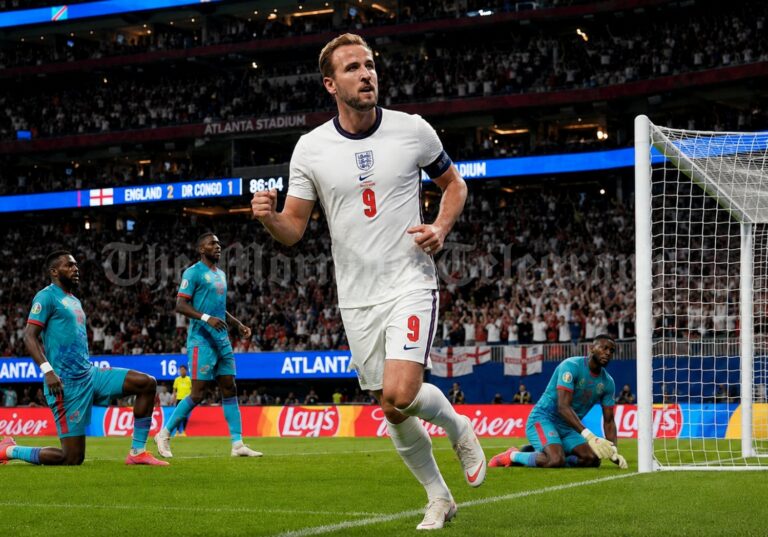 Harry Kane celebrates after his Kane Late Brace rescued England against DR Congo in Atlanta.