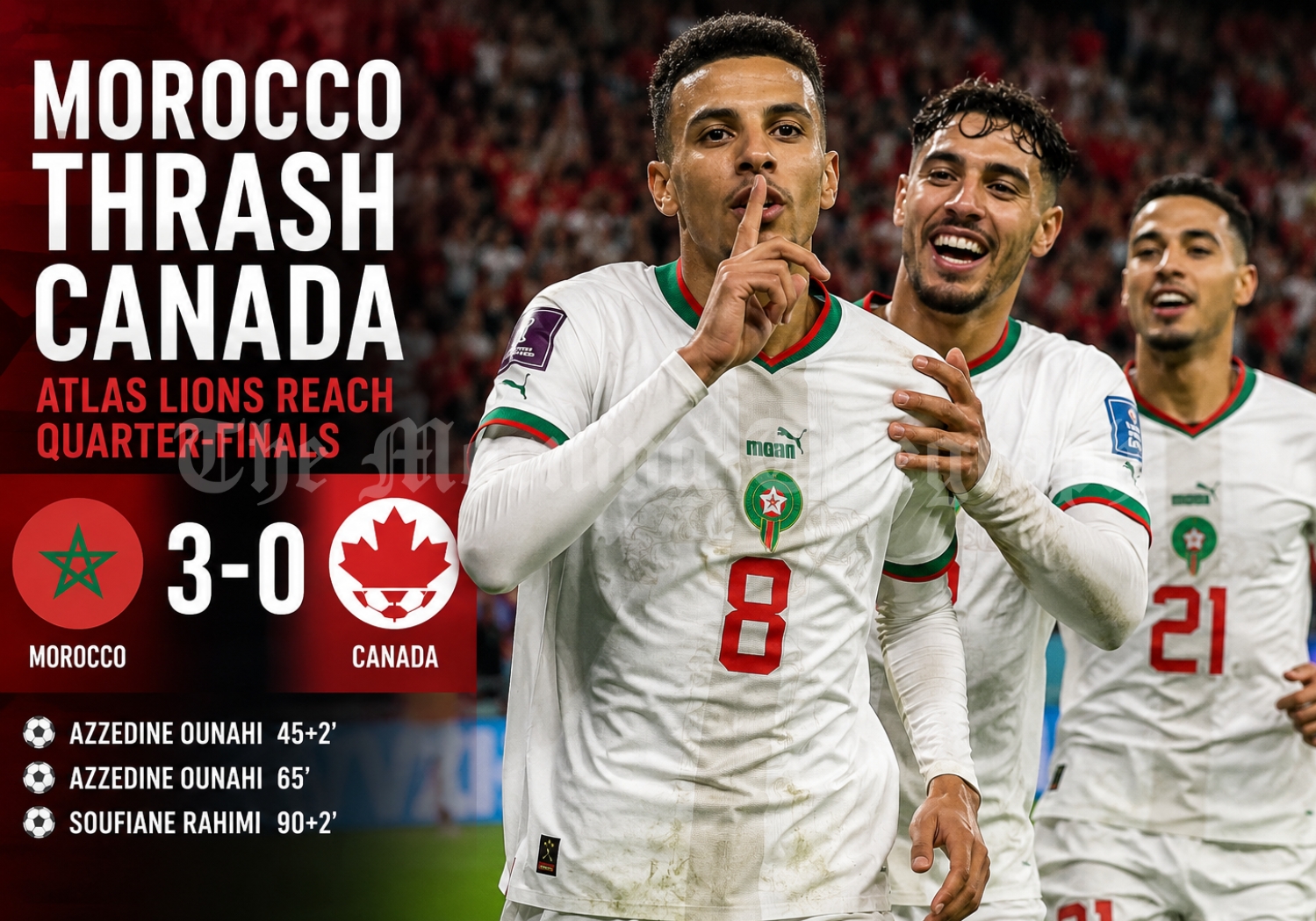 Atlas Lions celebrate Morocco’s 3-0 World Cup knockout victory over Canada in Houston