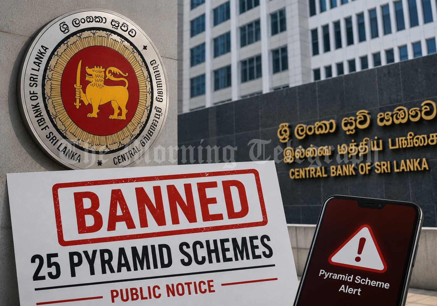 CBSL, Central Bank of Sri Lanka, Sri Lanka pyramid schemes, OnmaxDT, Best Life International, Banking Act, financial fraud, pyramid schemes Sri Lanka, MTFE App, Qnet, Infinity Rover, public notice