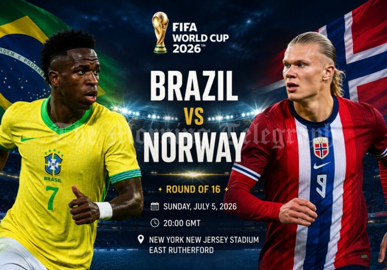 Brazil vs Norway meet in the FIFA World Cup 2026 Round of 16, with Haaland and Vinicius Junior central to a tense knockout test.