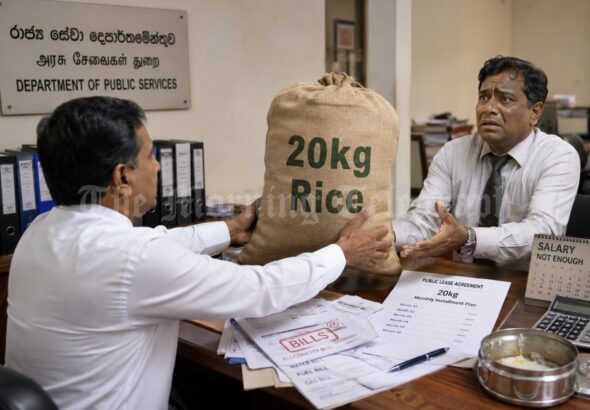 Public servants receiving rice under the rice leasing scheme amid Sri Lanka’s cost-of-living crisis