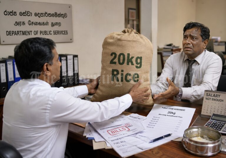 Public servants receiving rice under the rice leasing scheme amid Sri Lanka’s cost-of-living crisis