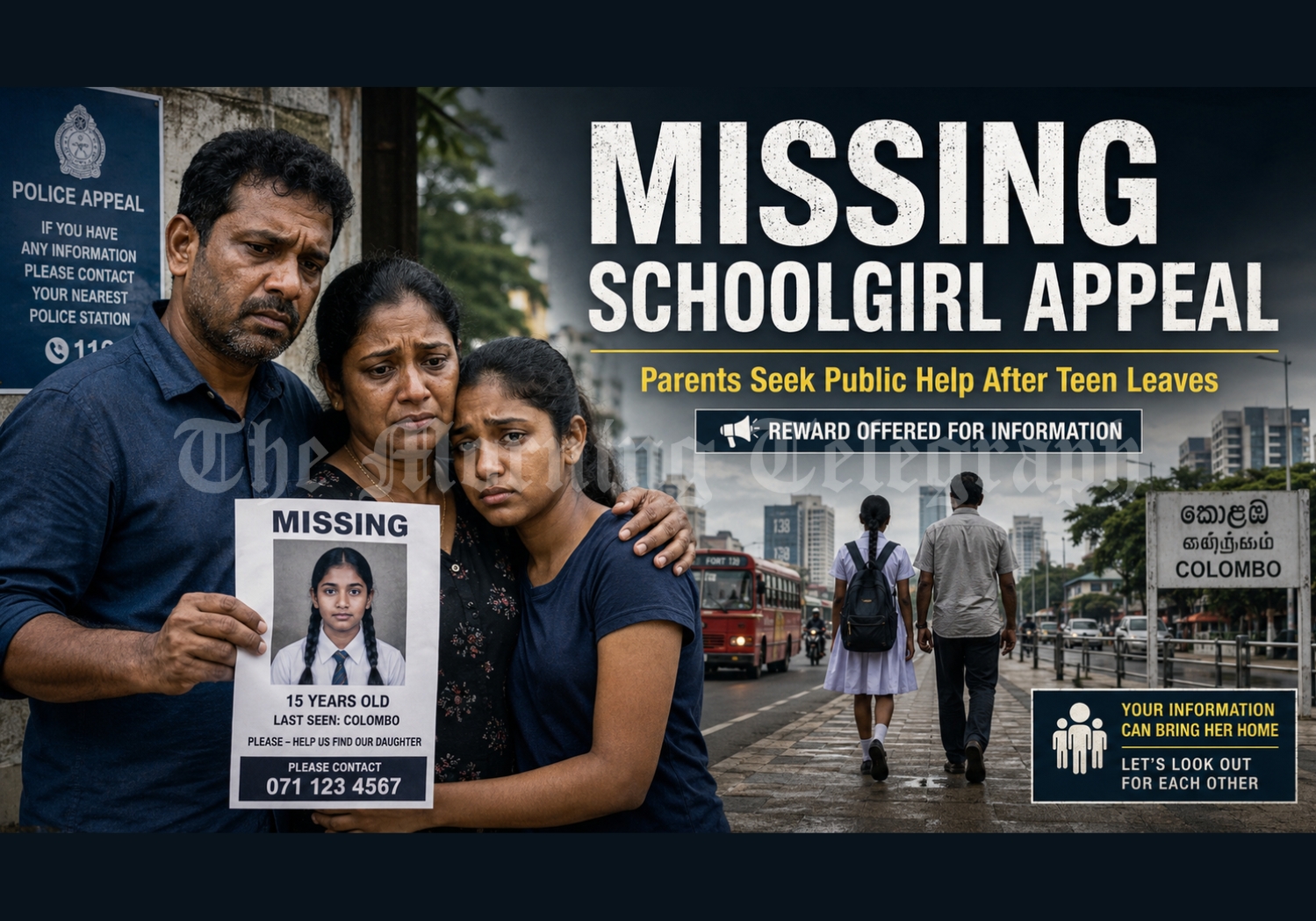 Public notice seeking information on missing schoolgirl in Sri Lanka