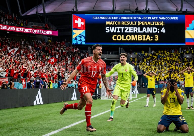 Switzerland vs Colombia World Cup penalty shootout celebration after Swiss quarterfinal win
