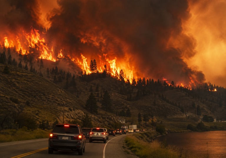 Evacuation Highway Beneath Wildfire Smoke