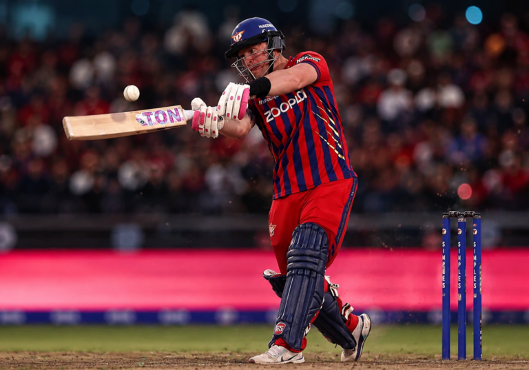 Tim Seifert celebrates after powering Manchester Super Giants to a dominant 10-wicket victory over SunRisers Leeds.