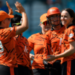 SunRisers Leeds Women celebrate after defeating Southern Brave to reach The Hundred final at The Oval