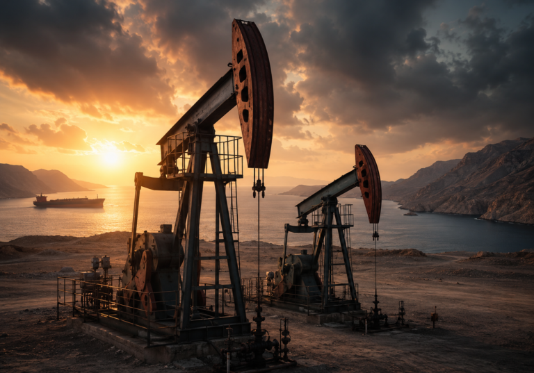 US-Iran oil tensions push crude prices higher as pumpjacks operate against the sky