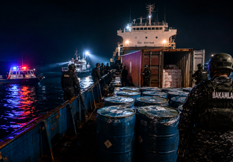 Indonesia meth seizure involving a cargo ship carrying 2.6 tons of liquid methamphetamine off Riau