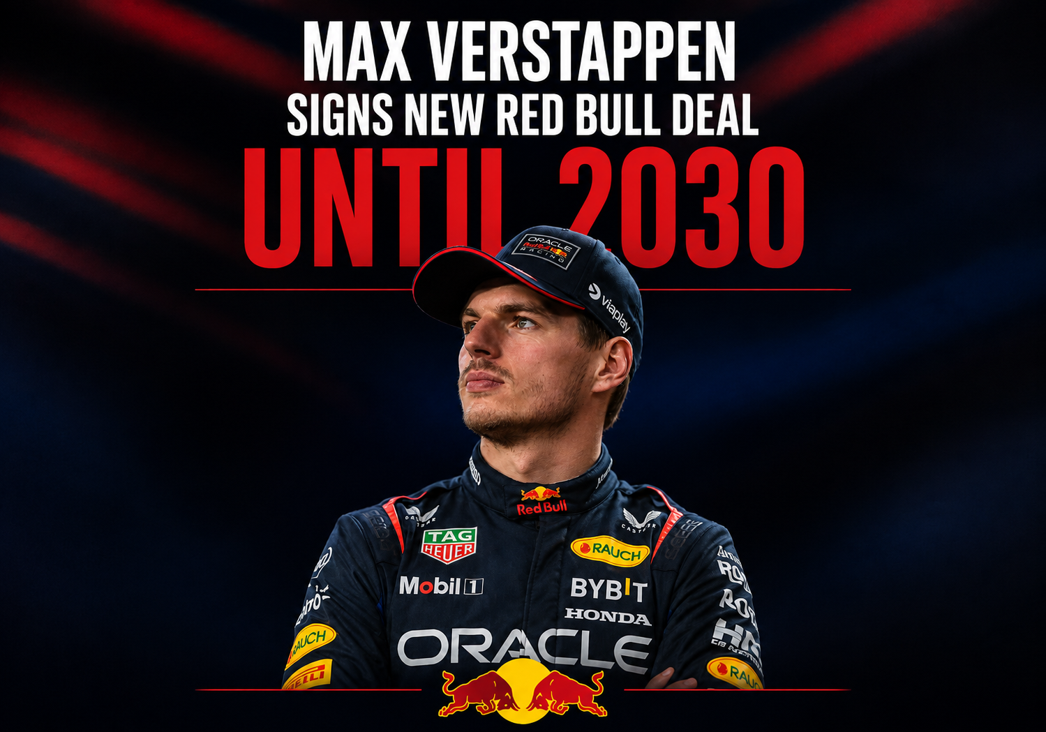Max Verstappen after signing the Verstappen Red Bull deal through the 2030 Formula One season