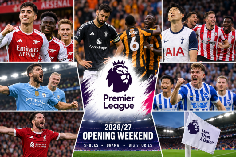 Premier League opening weekend action featuring Arsenal, Manchester United, Tottenham, Manchester City and Liverpool