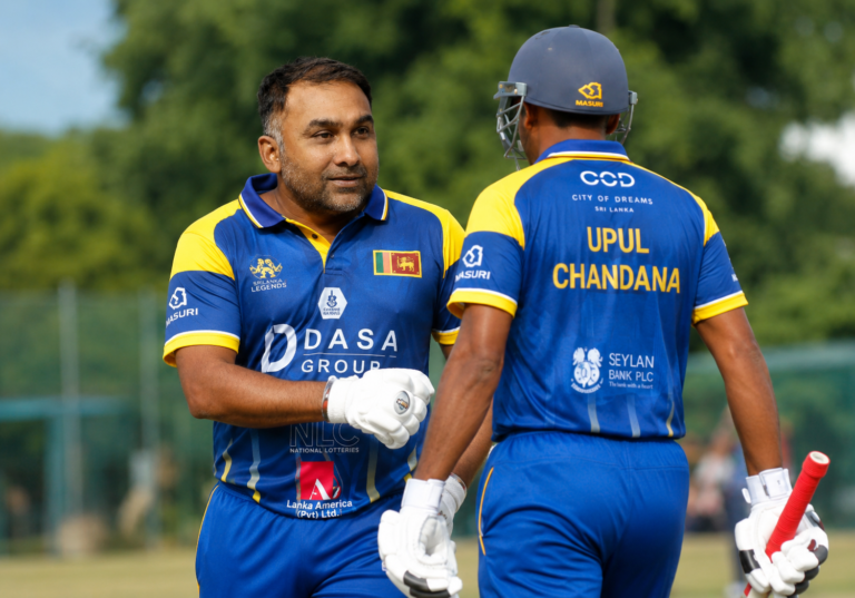 Sri Lanka Cricket Legends batter Mahela Jayawardene during the charity match against international rugby stars in Colombo.
