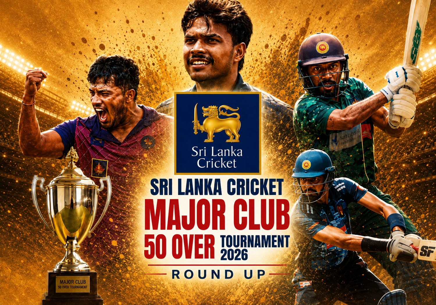 Major Clubs Limited Over Tournament 2026 roundup featuring Sri Lankan club cricketers and tournament branding