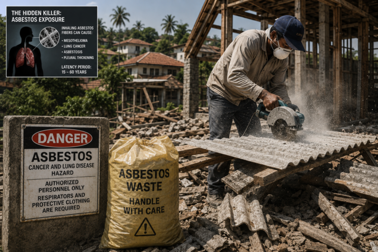 Sri Lanka asbestos crisis involving ageing roofing sheets, airborne fibres and unprotected construction workers