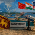 Hambantota Port geopolitics represented by Sri Lanka positioned between competing Indian Ocean powers