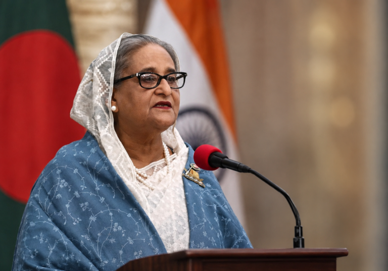 Sheikh Hasina speech from India prompts a media warning from Bangladesh and a denial of involvement from New Delhi