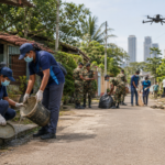 Health teams supporting Sri Lanka’s two-year national dengue programme by inspecting possible mosquito-breeding sites