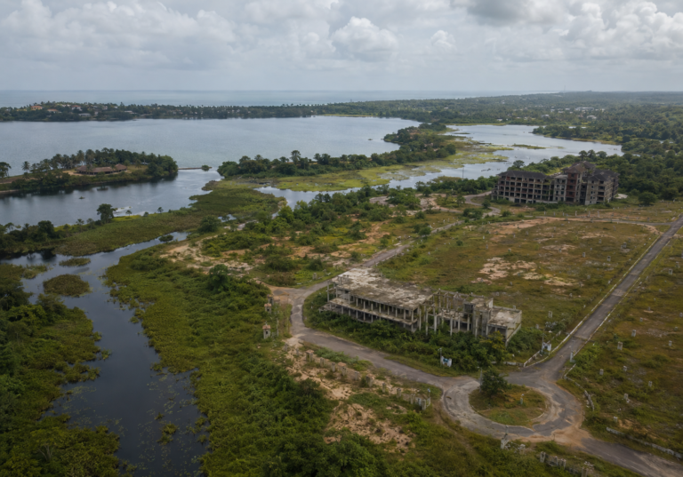 Dedduwa tourism project area near Bentota highlighting the long-delayed lake-based resort development