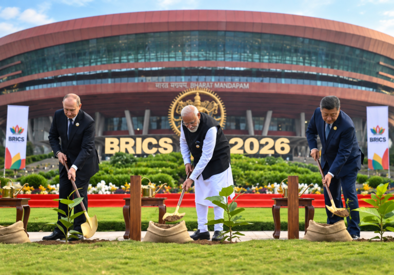 Modi Xi Putin BRICS tree-planting ceremony at the 2026 summit in New Delhi