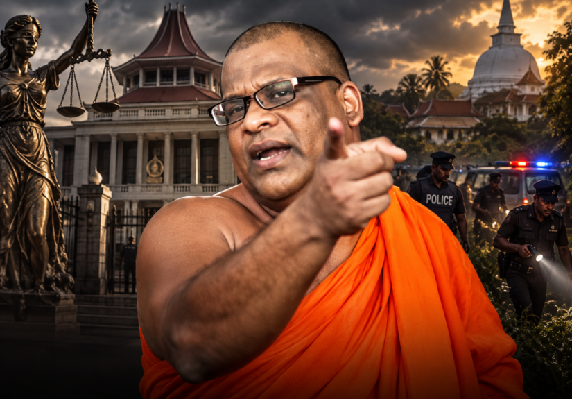 Defiant Monk Amid Police Search