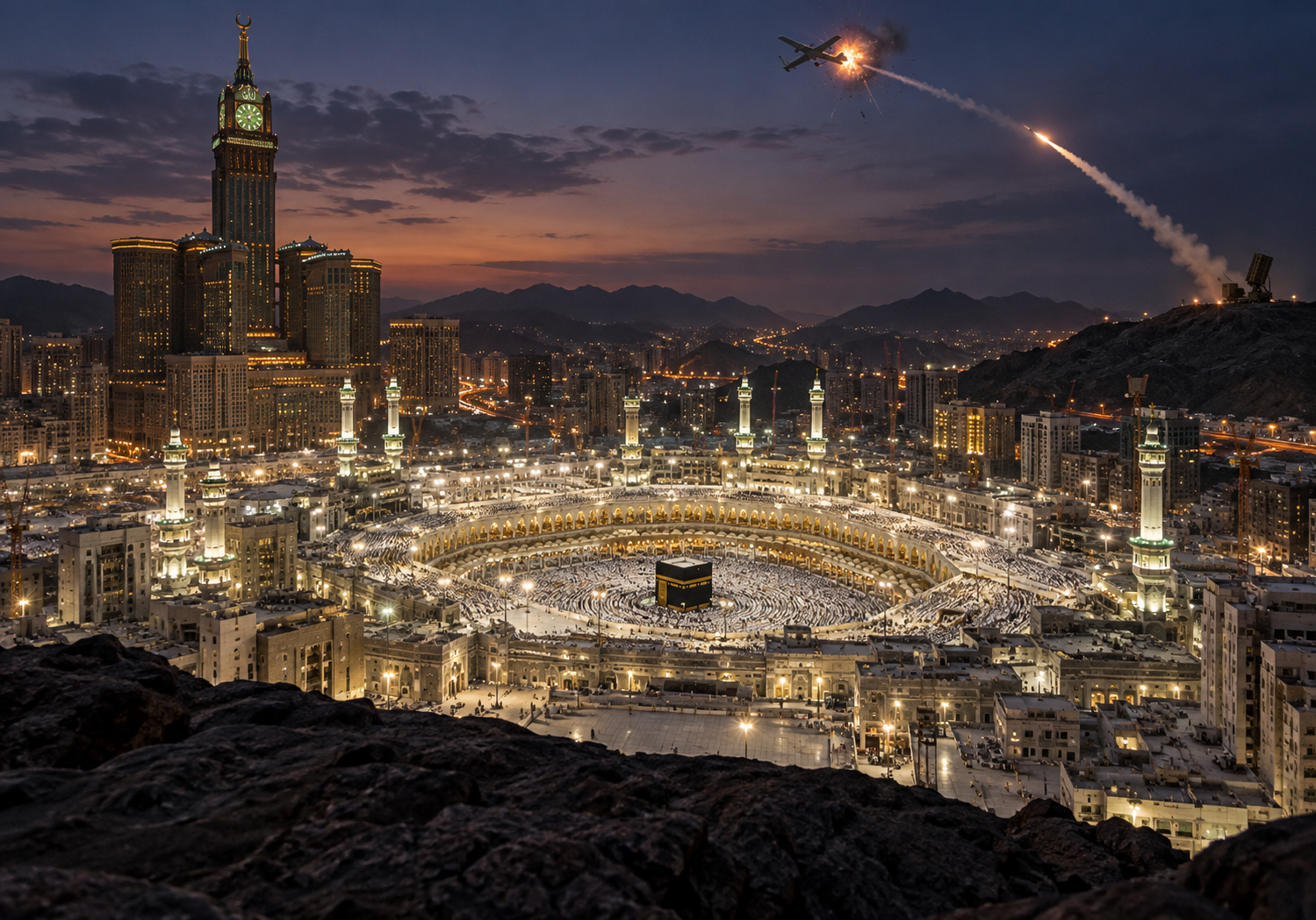 Mecca at Dusk: Interception Over the Grand Mosque
