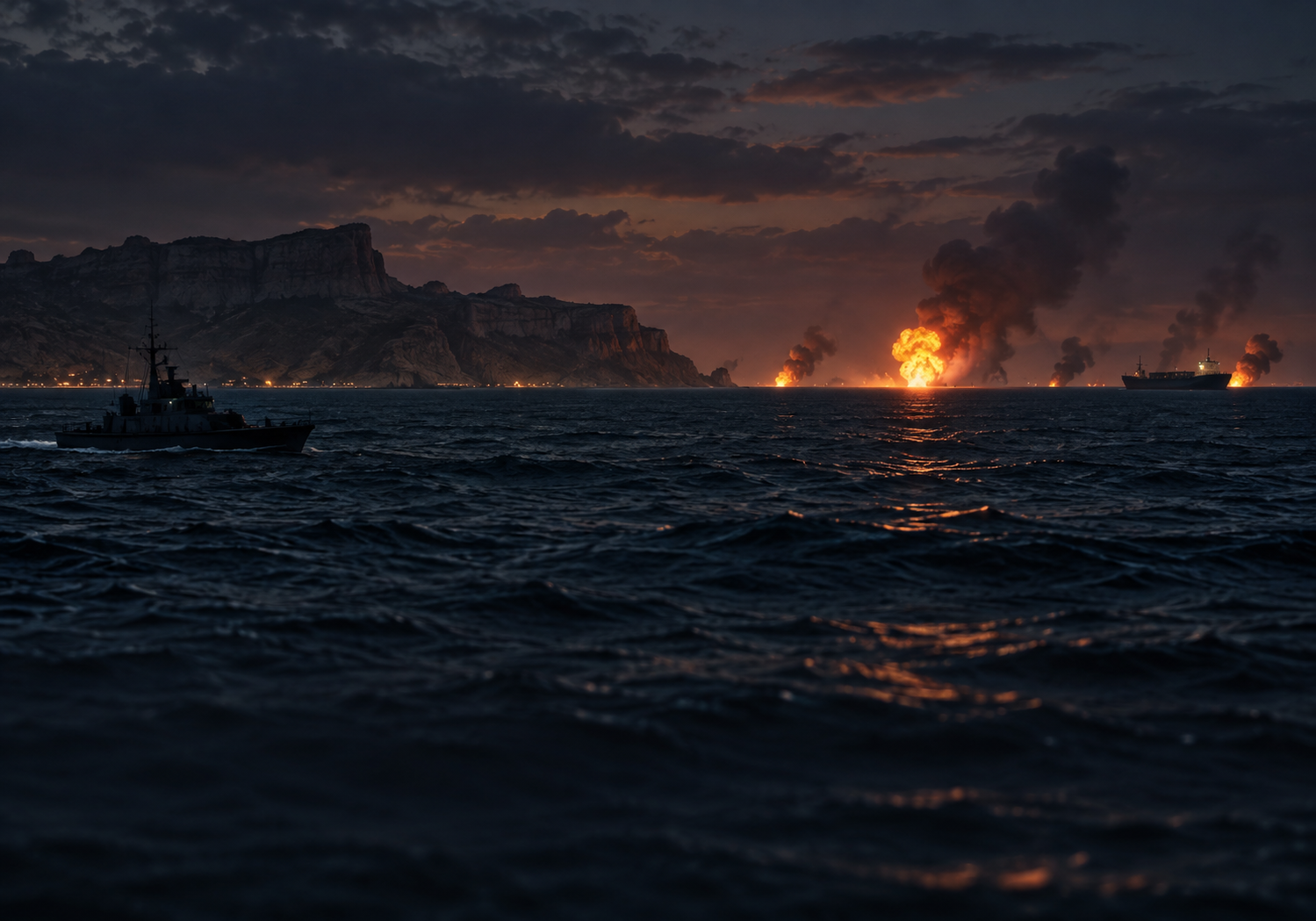 Fiery Horizon Over Dark Waters
