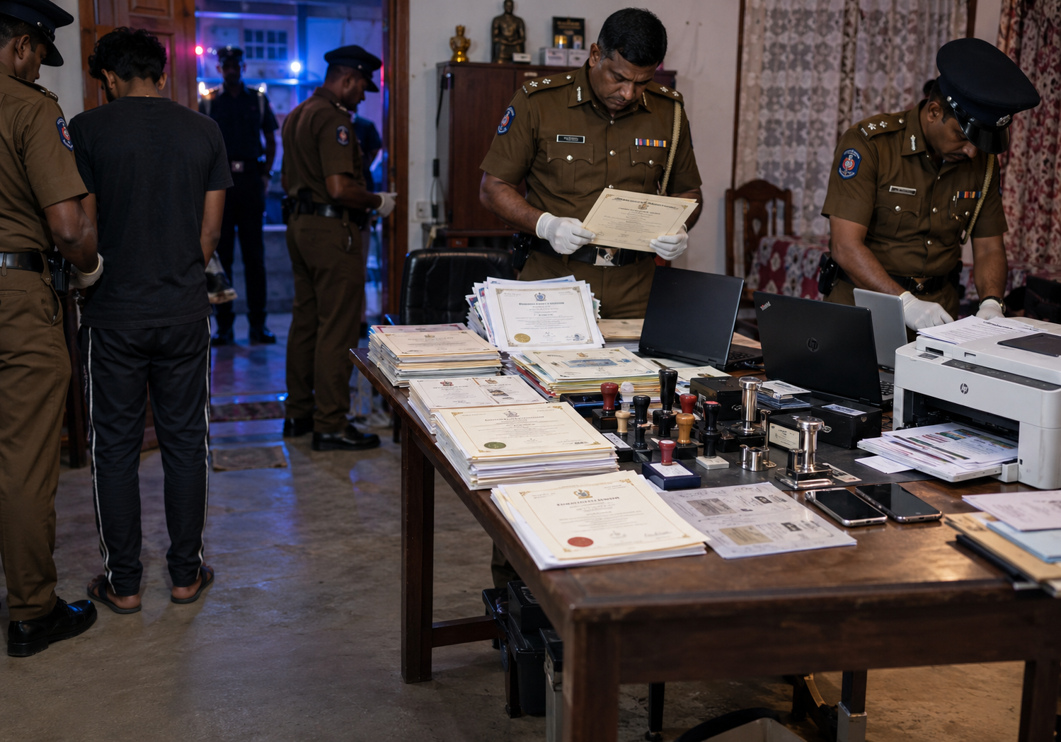 Police investigation into an alleged fake certificate racket operating from a rented house in Gampaha.