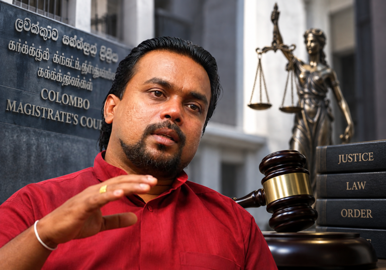 Former Minister Wimal Weerawansa, who appeared in court after an arrest warrant was issued in the 2016 UN office protest case