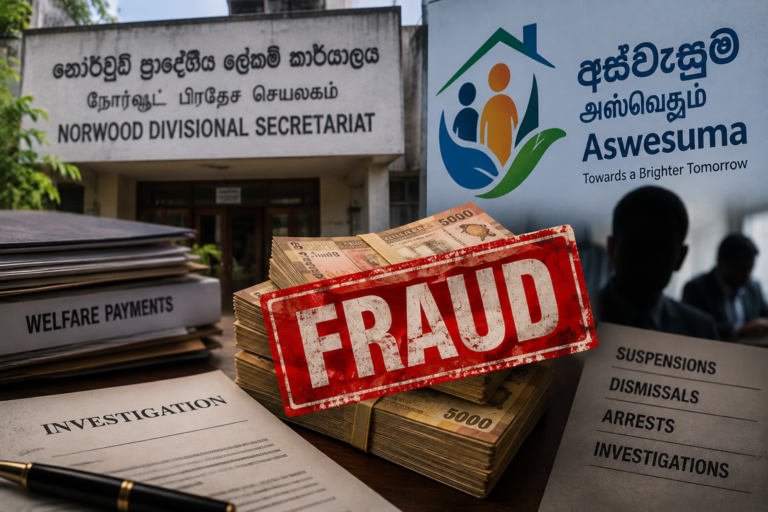 Norwood Divisional Secretariat linked to an alleged Rs. 30 million Aswesuma welfare fraud investigation