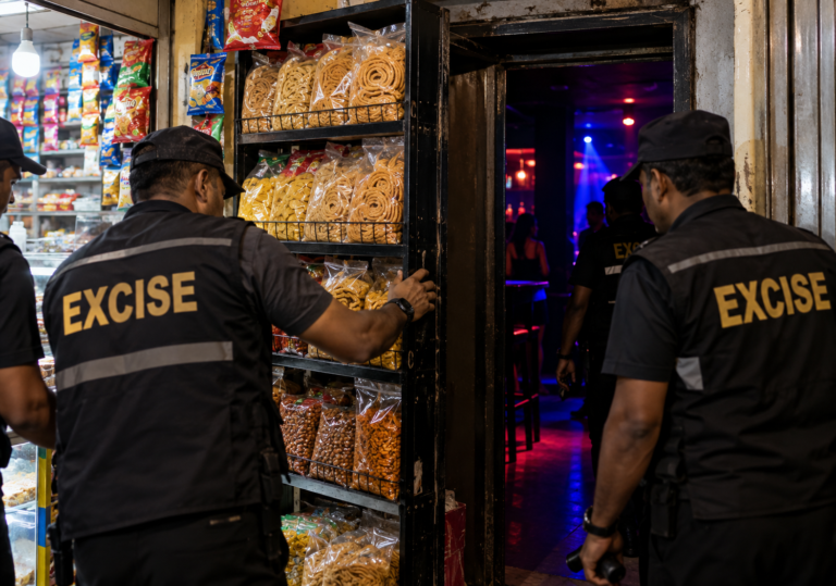 A Colombo hidden nightclub raid uncovered a concealed entrance behind a snack rack and liquor allegedly being sold without authorisation.