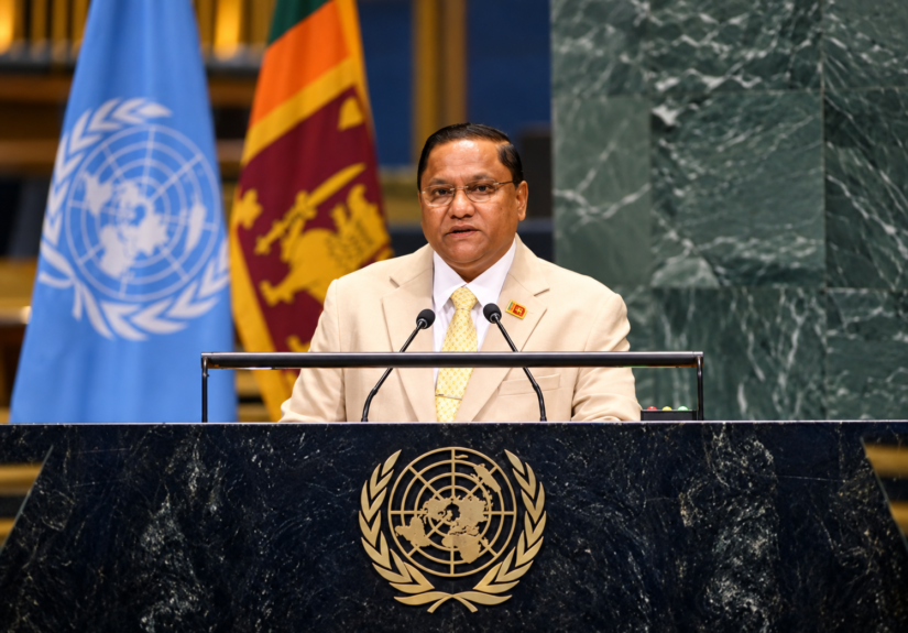 Foreign Minister Vijitha Herath delivering Sri Lanka's UN address in New York