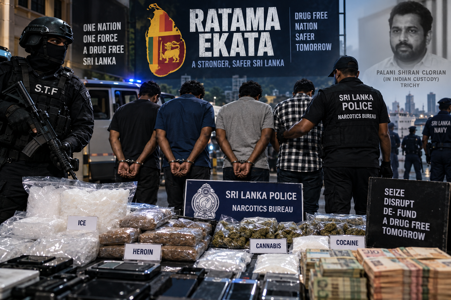 Ratama Ekata anti-drug campaign targeting narcotics networks and alleged associates of Palani Shiran Clorian in Colombo